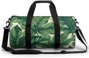 Green Foliage Botanical Cylindrical Gym Bag Travel Duffel Bag with Dry Wet Separated Pocket for Men And Women Overnight Bag Weekender Bag Training Handbag Yoga Bag