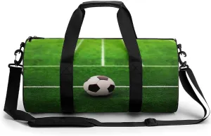 Green Grass Field Soccer Playground The Ball Cylindrical Gym Bag Travel Duffel Bag with Dry Wet Separated Pocket for Men And Women Overnight Bag Weekender Bag Training Handbag Yoga Bag