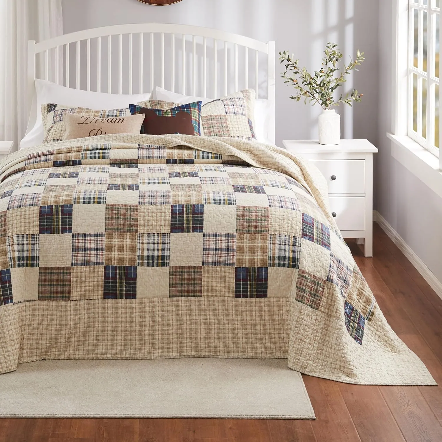 Greenland Home Oxford 100% Cotton Quilted Bedspread Set, 3-Piece Jumbo King, Taupe