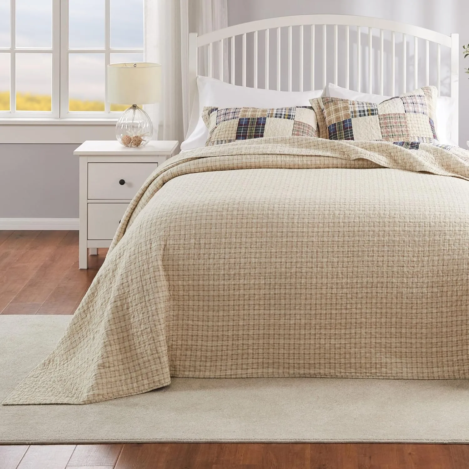 Greenland Home Oxford 100% Cotton Quilted Bedspread Set, 3-Piece Jumbo King, Taupe