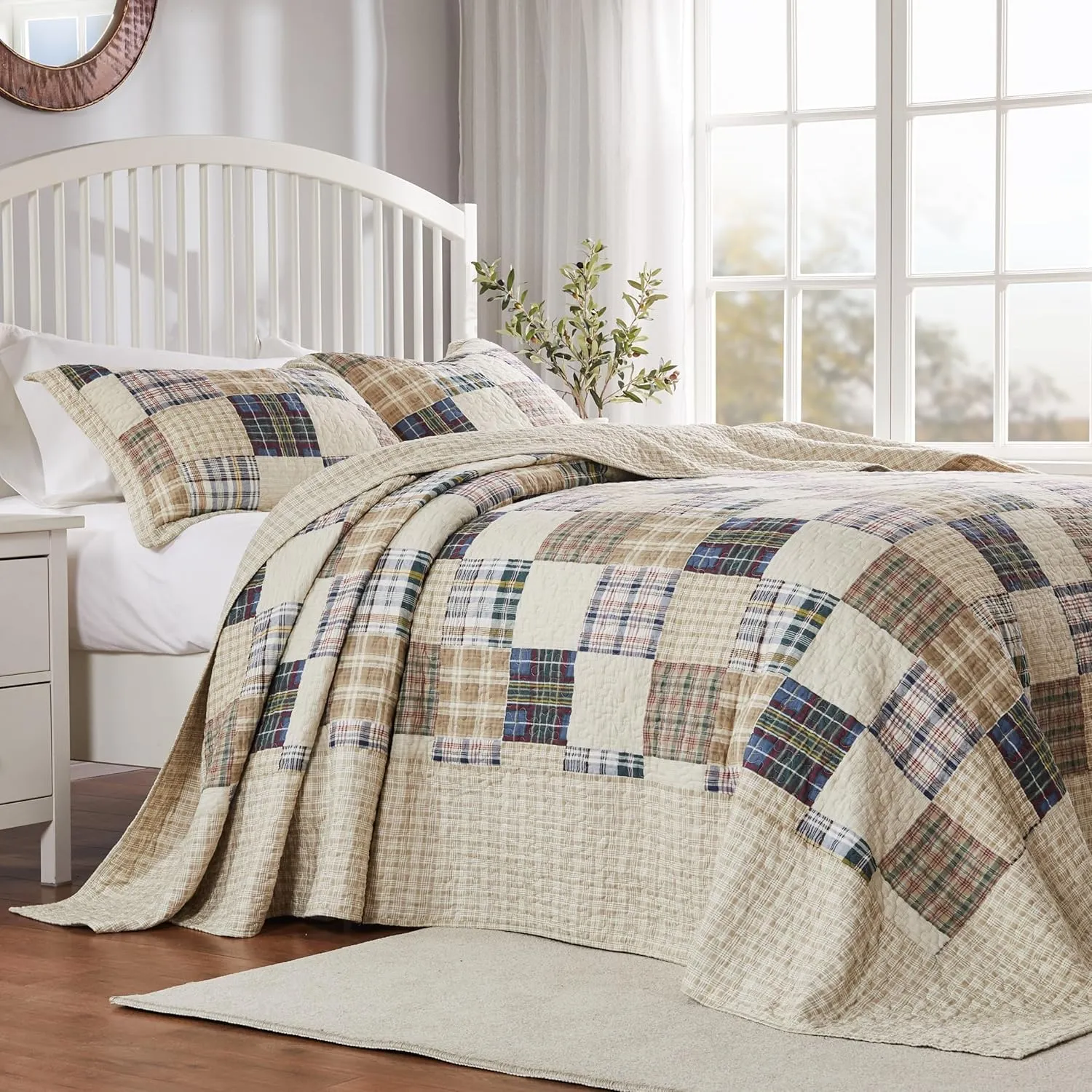Greenland Home Oxford 100% Cotton Quilted Bedspread Set, 3-Piece Jumbo King, Taupe