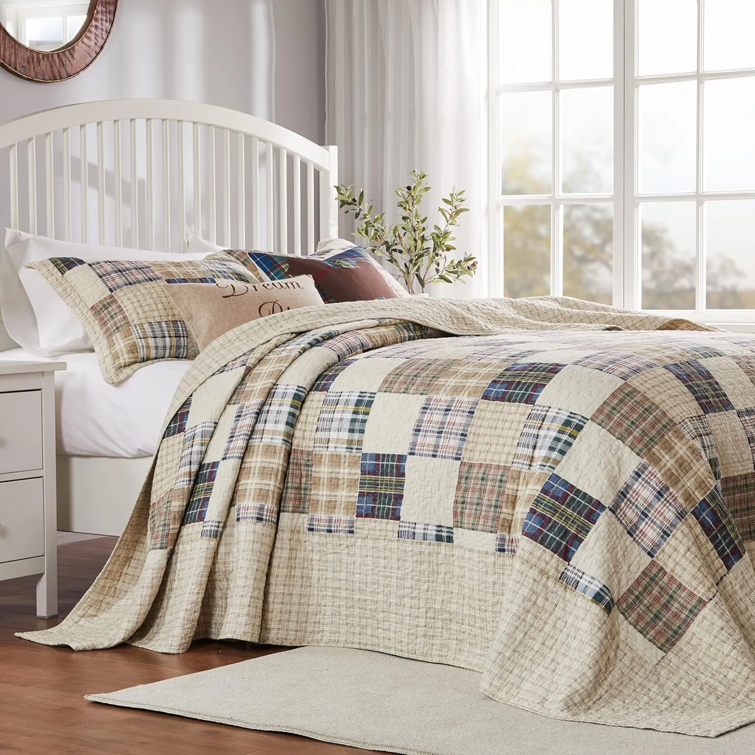 Greenland Home Oxford 100% Cotton Quilted Bedspread Set, 3-Piece Jumbo King, Taupe