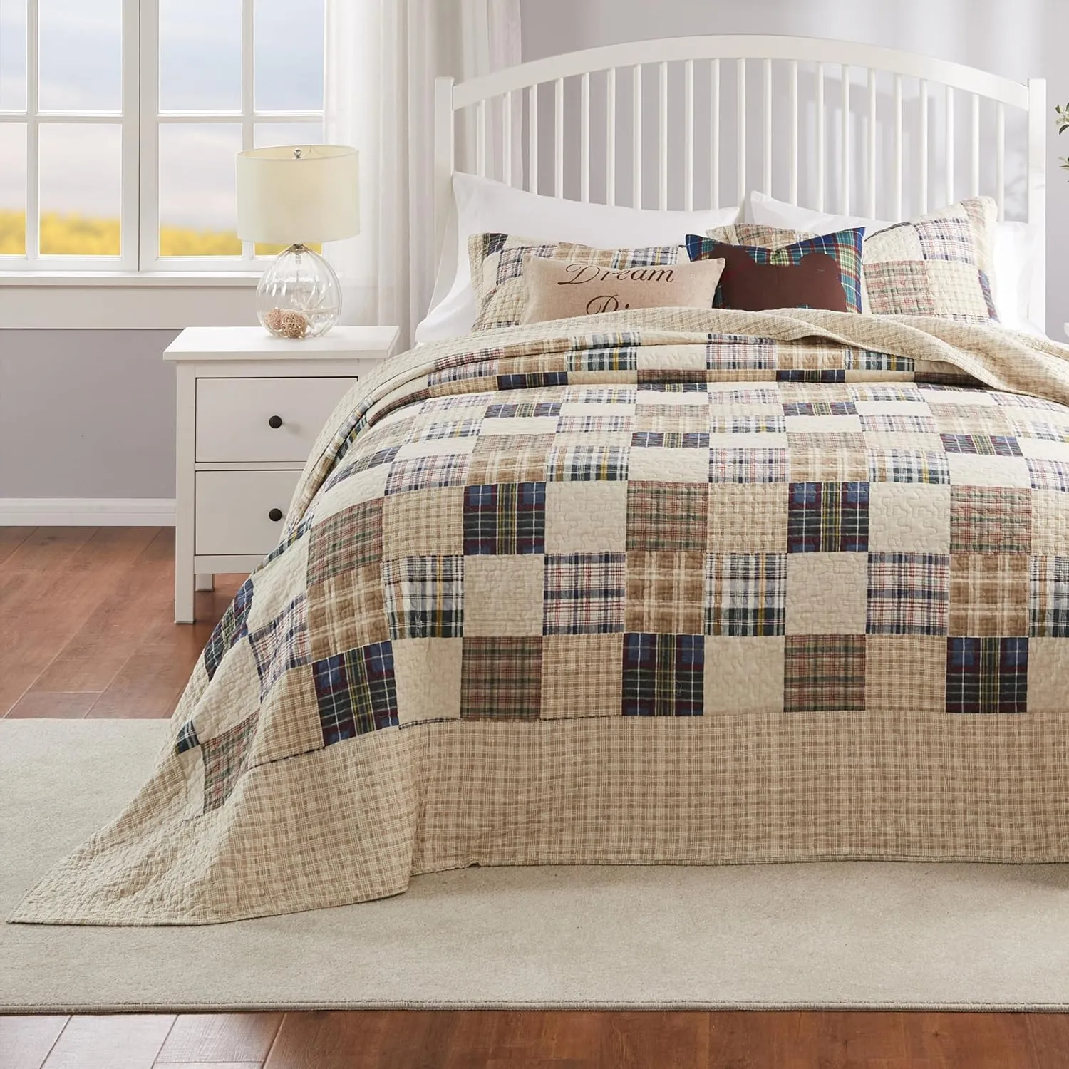 Greenland Home Oxford 100% Cotton Quilted Bedspread Set, 3-Piece Jumbo King, Taupe