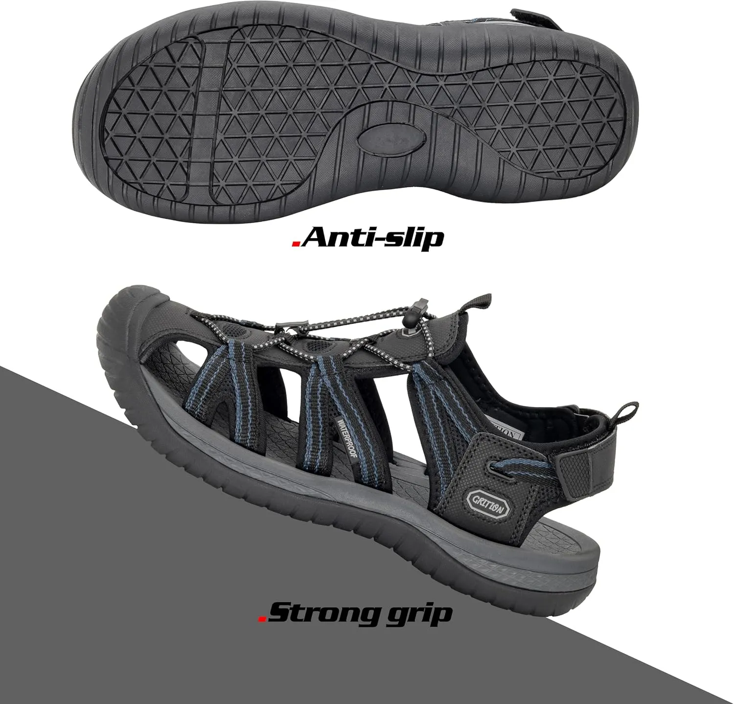 GRITION Mens Outdoor Hiking Sandals Summer Beach Closed Toe Water Sandal Waterproof Comfortable Fisherman Adventures Sport Athletic Walking Traveling Shoes Sandles