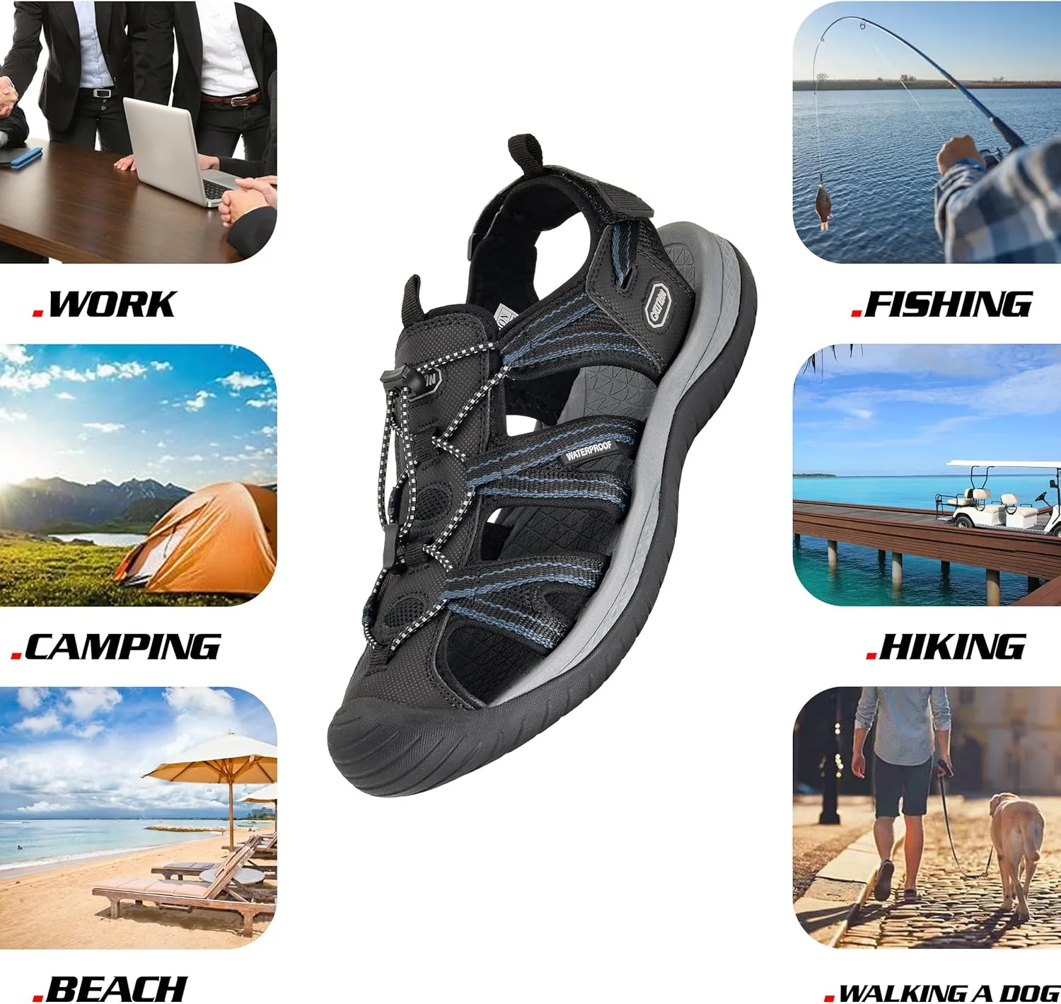 GRITION Mens Outdoor Hiking Sandals Summer Beach Closed Toe Water Sandal Waterproof Comfortable Fisherman Adventures Sport Athletic Walking Traveling Shoes Sandles