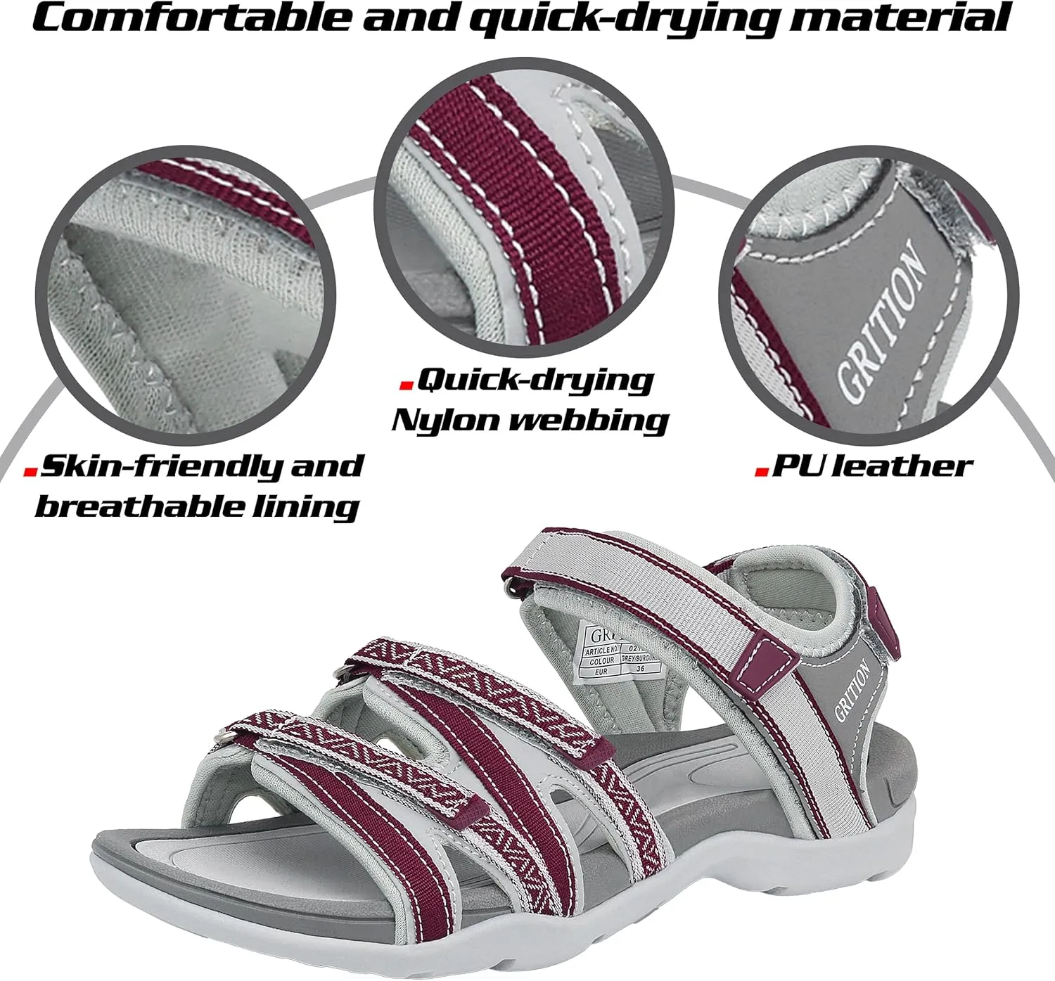 GRITION Women Hiking Sandals Girls, Outdoor Sport Water Shoes, Summer Flat Cross-Tied Sandals Open Toe Adjustable Walking Shoes