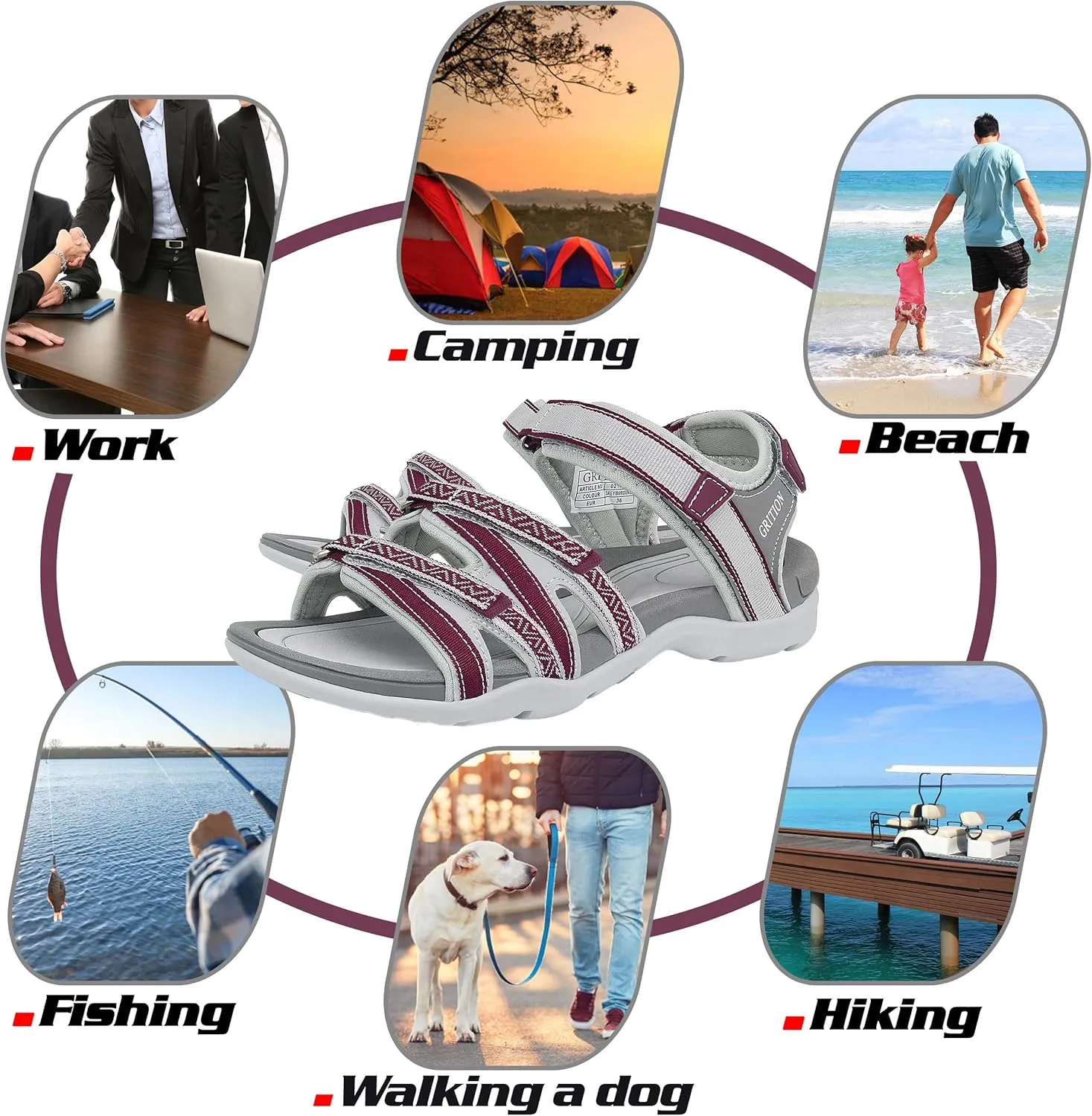 GRITION Women Hiking Sandals Girls, Outdoor Sport Water Shoes, Summer Flat Cross-Tied Sandals Open Toe Adjustable Walking Shoes