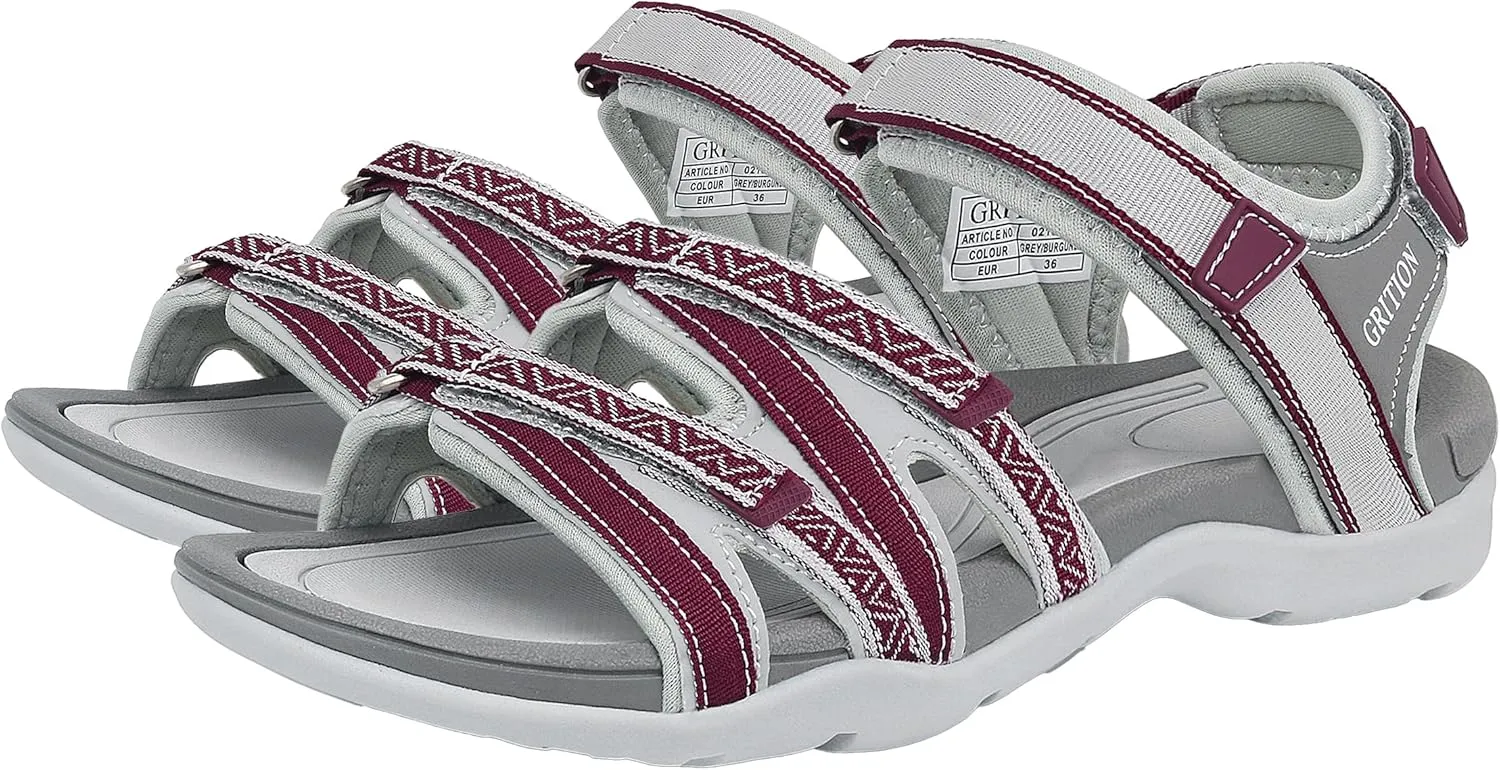 GRITION Women Hiking Sandals Girls, Outdoor Sport Water Shoes, Summer Flat Cross-Tied Sandals Open Toe Adjustable Walking Shoes