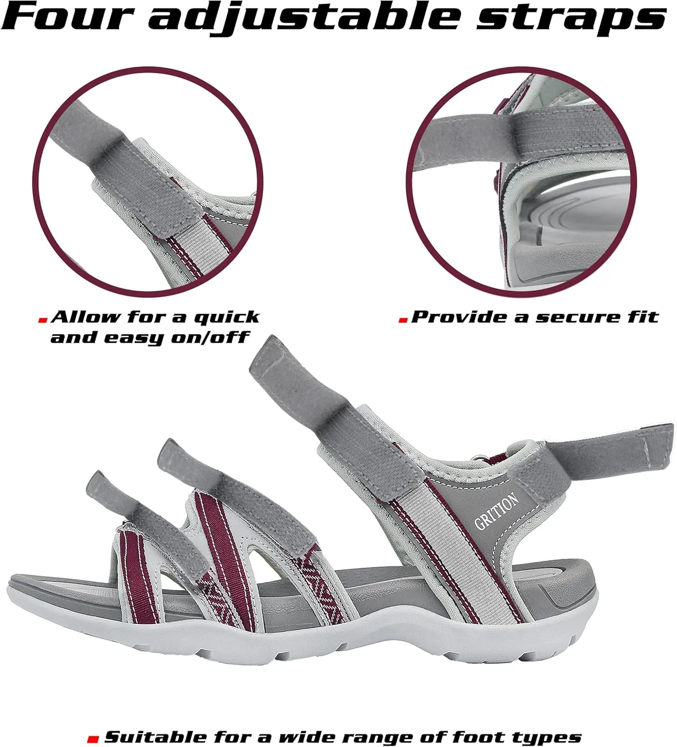 GRITION Women Hiking Sandals Girls, Outdoor Sport Water Shoes, Summer Flat Cross-Tied Sandals Open Toe Adjustable Walking Shoes