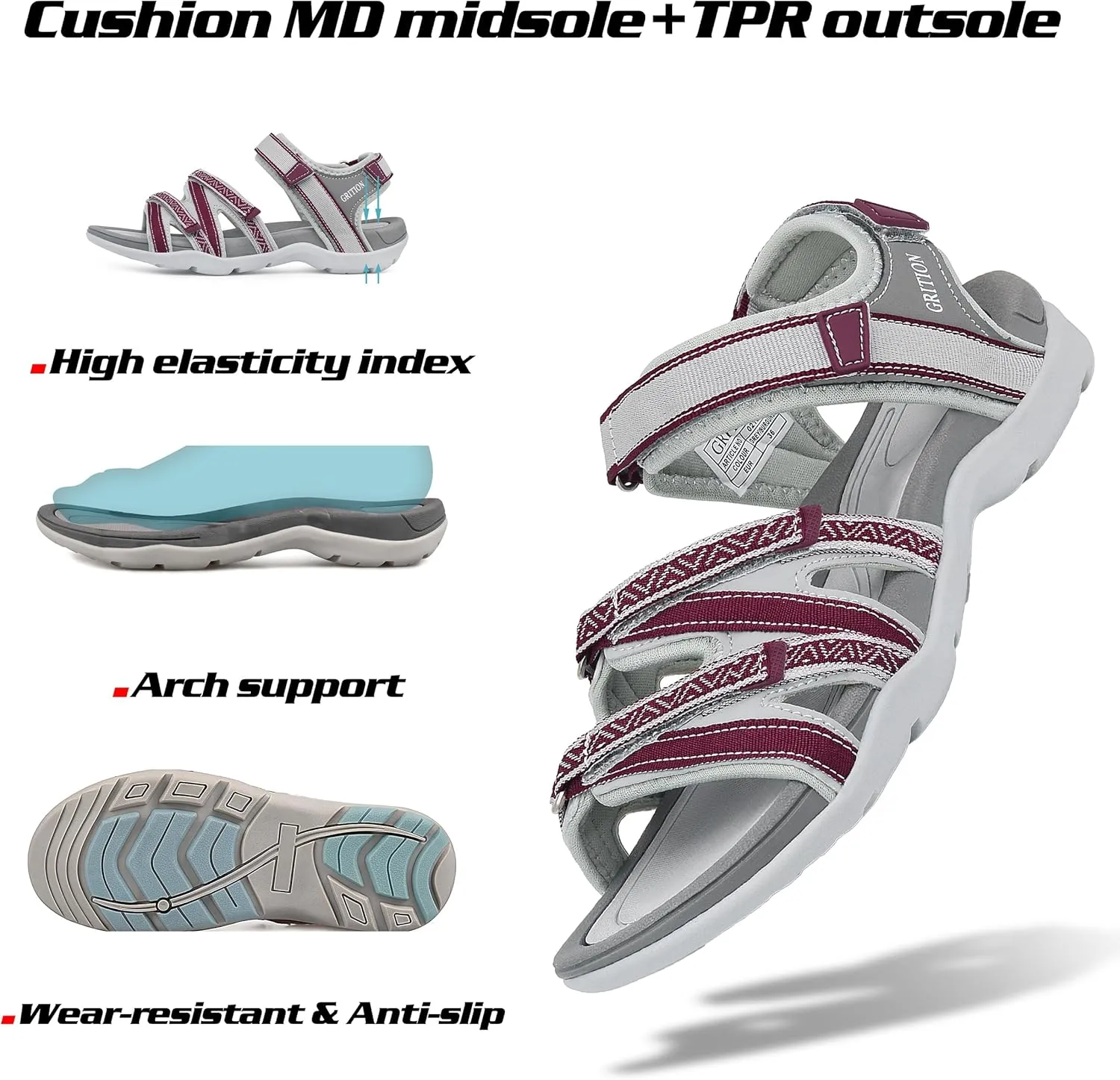 GRITION Women Hiking Sandals Girls, Outdoor Sport Water Shoes, Summer Flat Cross-Tied Sandals Open Toe Adjustable Walking Shoes
