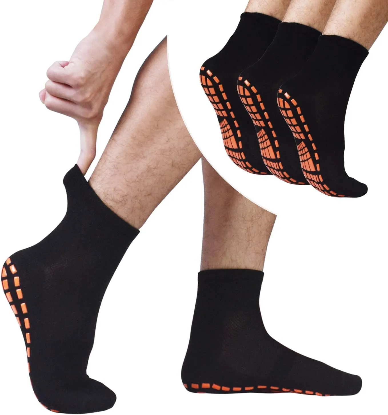 GRPSKCOS Non Slip Socks for Men House Socks with Grips 3 Pairs Anti-Skid Yoga Pilates Tile Wood Floors Hospital Slipper Socks