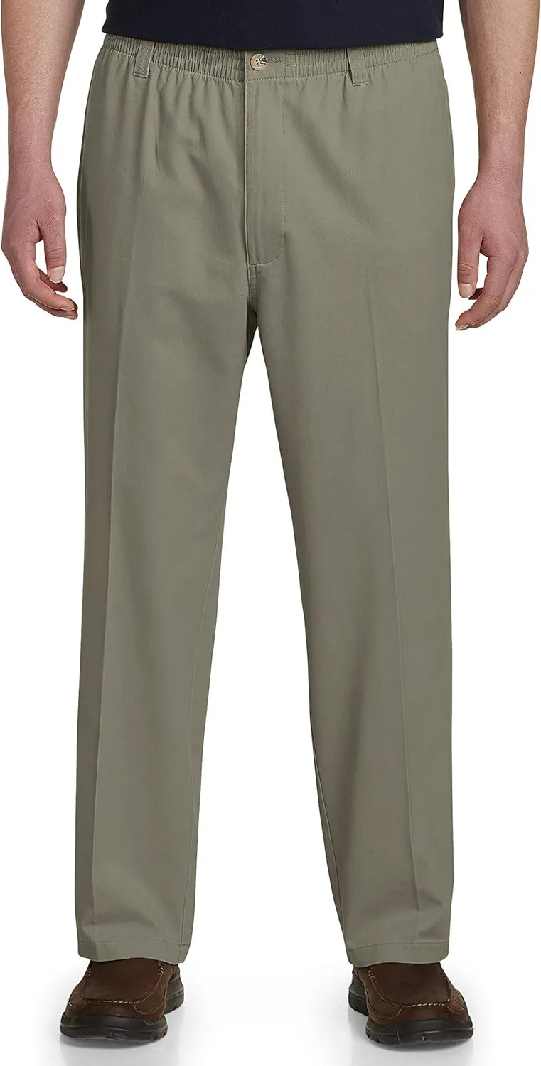 Harbor Bay by DXL Men's Big and Tall Waist-Relaxer Pleated Twill Pants | Flat Front Style, Elasticized Comfort Waistband