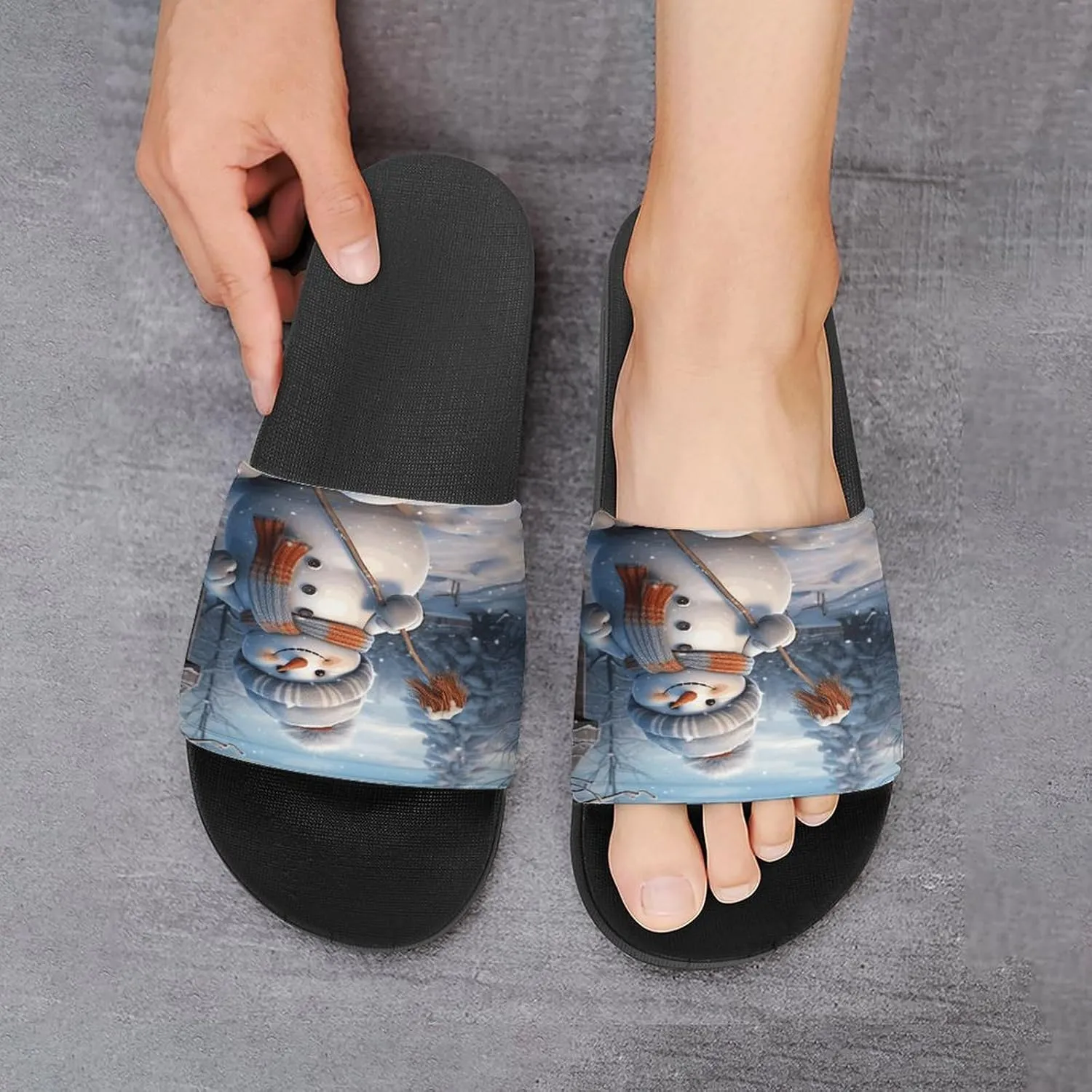 Home Slides Shower Sandals,Hardworking Snowman Print Open Toe Slippers,Summer Beach Slides,Non-Slip Shower Shoes for Indoor And Outdoor