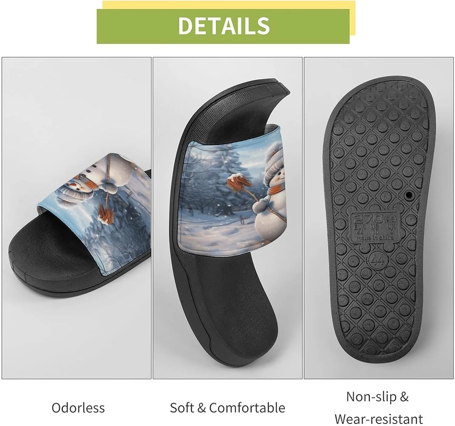 Home Slides Shower Sandals,Hardworking Snowman Print Open Toe Slippers,Summer Beach Slides,Non-Slip Shower Shoes for Indoor And Outdoor