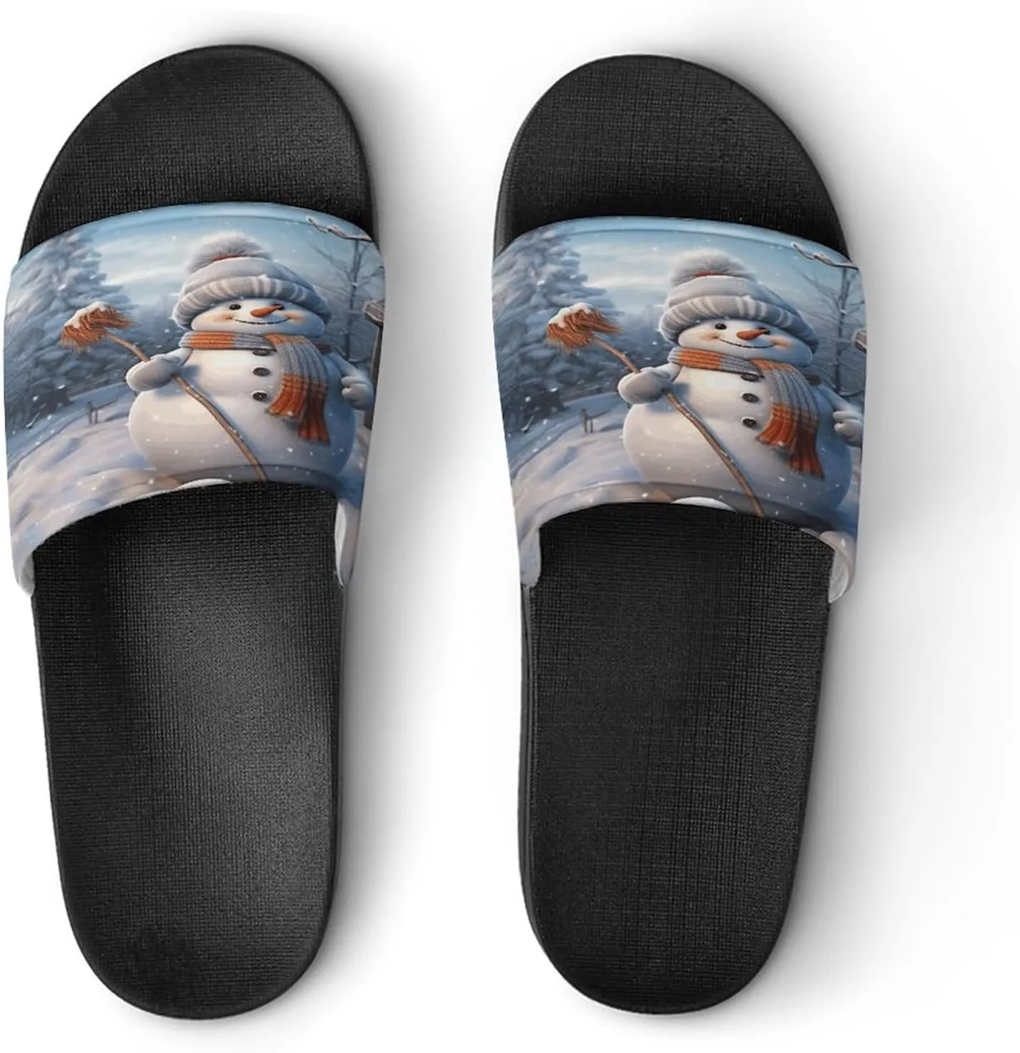 Home Slides Shower Sandals,Hardworking Snowman Print Open Toe Slippers,Summer Beach Slides,Non-Slip Shower Shoes for Indoor And Outdoor