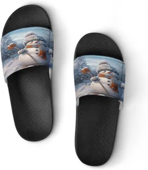 Home Slides Shower Sandals,Hardworking Snowman Print Open Toe Slippers,Summer Beach Slides,Non-Slip Shower Shoes for Indoor And Outdoor