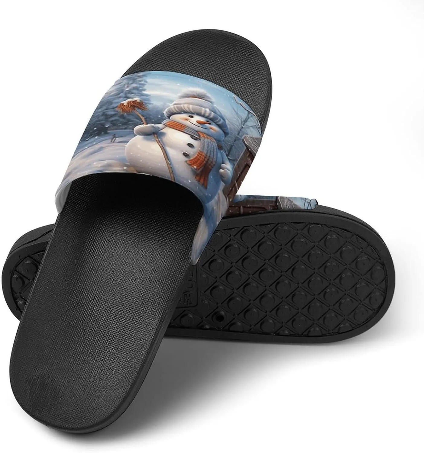 Home Slides Shower Sandals,Hardworking Snowman Print Open Toe Slippers,Summer Beach Slides,Non-Slip Shower Shoes for Indoor And Outdoor