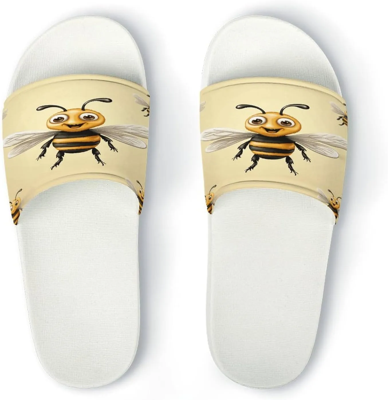 Home Slides Shower Sandals,Honey Bee Print Open Toe Slippers,Summer Beach Slides,Non-Slip Shower Shoes for Indoor And Outdoor