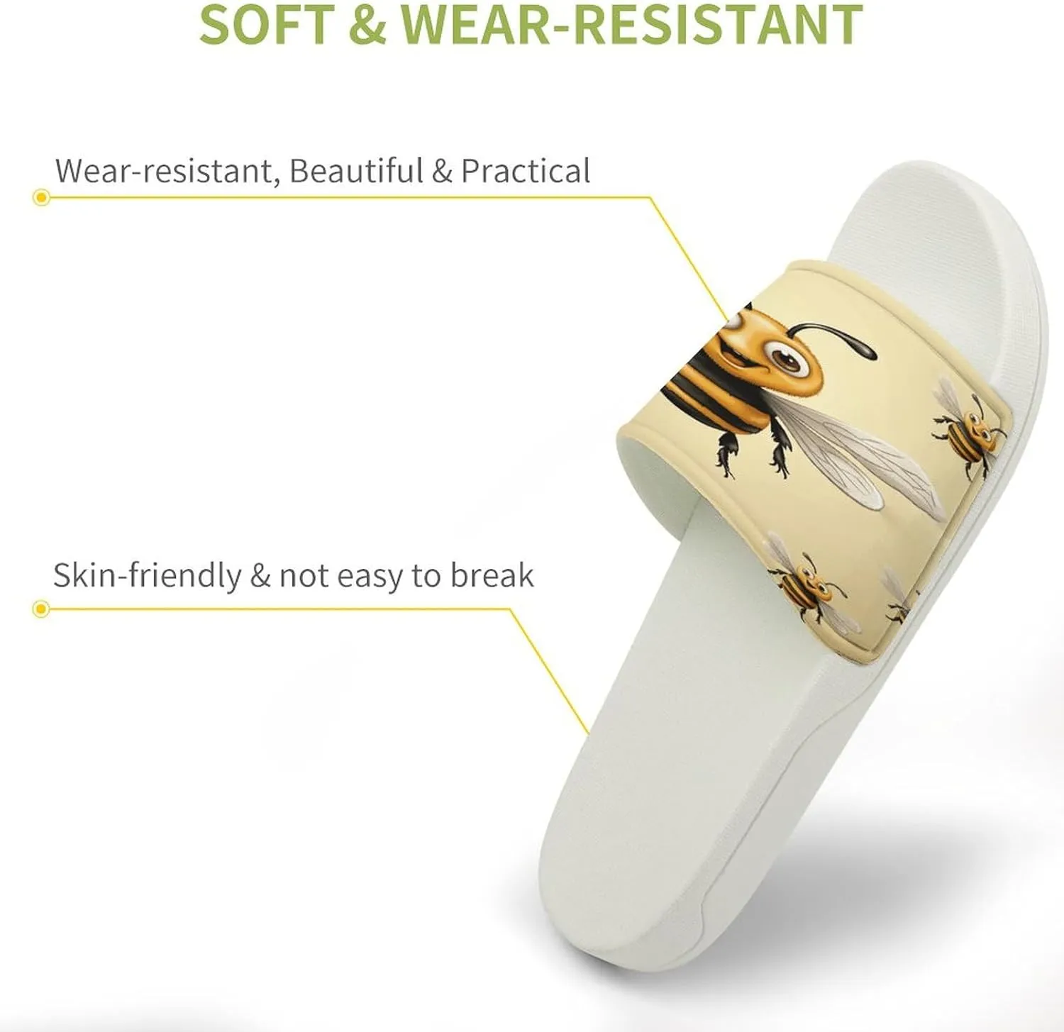 Home Slides Shower Sandals,Honey Bee Print Open Toe Slippers,Summer Beach Slides,Non-Slip Shower Shoes for Indoor And Outdoor