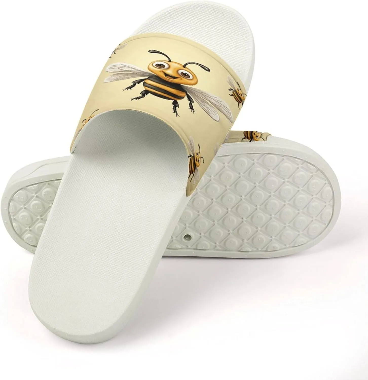 Home Slides Shower Sandals,Honey Bee Print Open Toe Slippers,Summer Beach Slides,Non-Slip Shower Shoes for Indoor And Outdoor