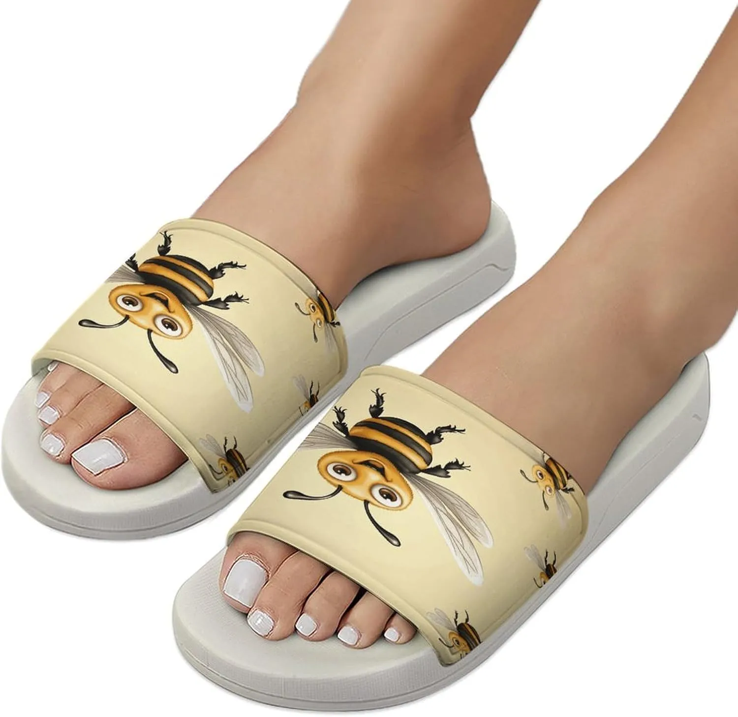 Home Slides Shower Sandals,Honey Bee Print Open Toe Slippers,Summer Beach Slides,Non-Slip Shower Shoes for Indoor And Outdoor