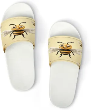 Home Slides Shower Sandals,Honey Bee Print Open Toe Slippers,Summer Beach Slides,Non-Slip Shower Shoes for Indoor And Outdoor