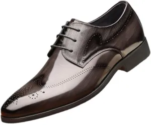 HOOENG Dress Oxford Shoes for Men Lace Up Faux Leather Brogue Embossed Wingtips Shiny Low Top Block Heel Resistant Non Slip Anti-Slip Business (Color : Grey, Size : 10.5)