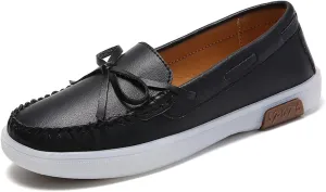 HOOENG Flat Shoes for Women Vegan Leather Deck Shoes Lace Up 1-Eye Stitching Details Comfort Round Toe Resistant Hospital Slip on (Color : Black, Size : 6.5)