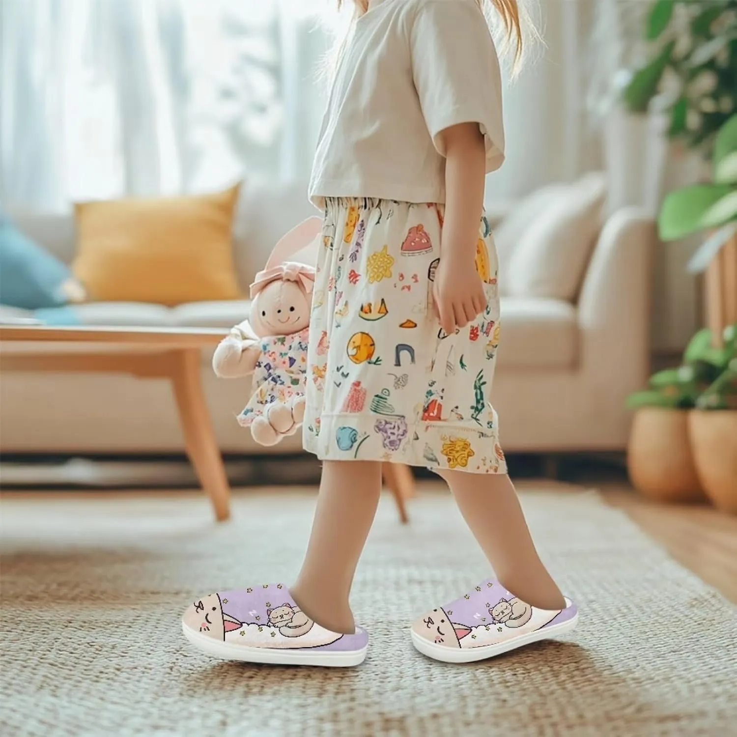 House Slippers for Kids Plush Cotton Slipper Home Indoor Fuzzy Slipper Shoes Warm Non Slip Fleece Plush Slipper Size 9-15