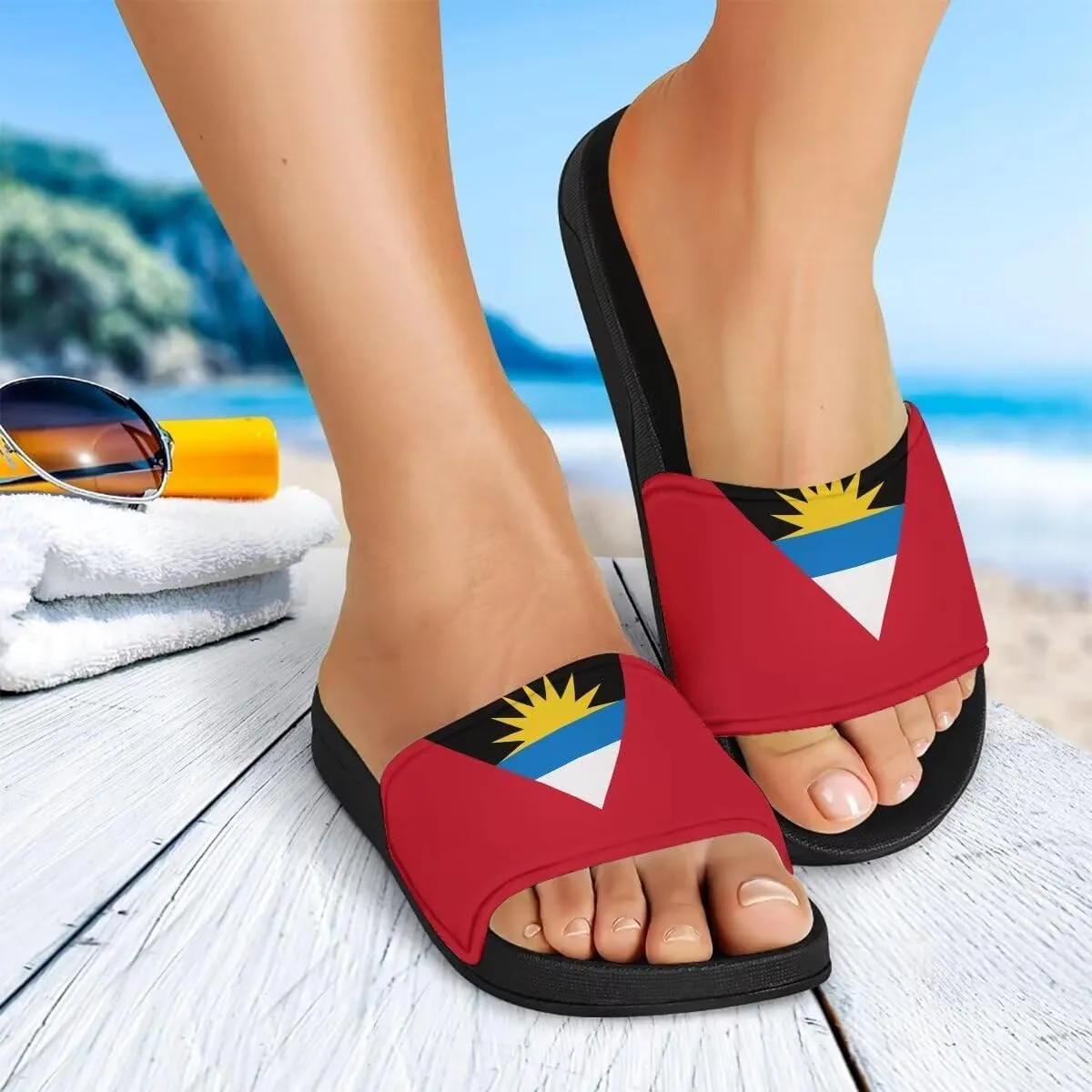 Howilath North American Countries Flag Sandals for Women Comfort Non Slip House Shower Shoes Summer