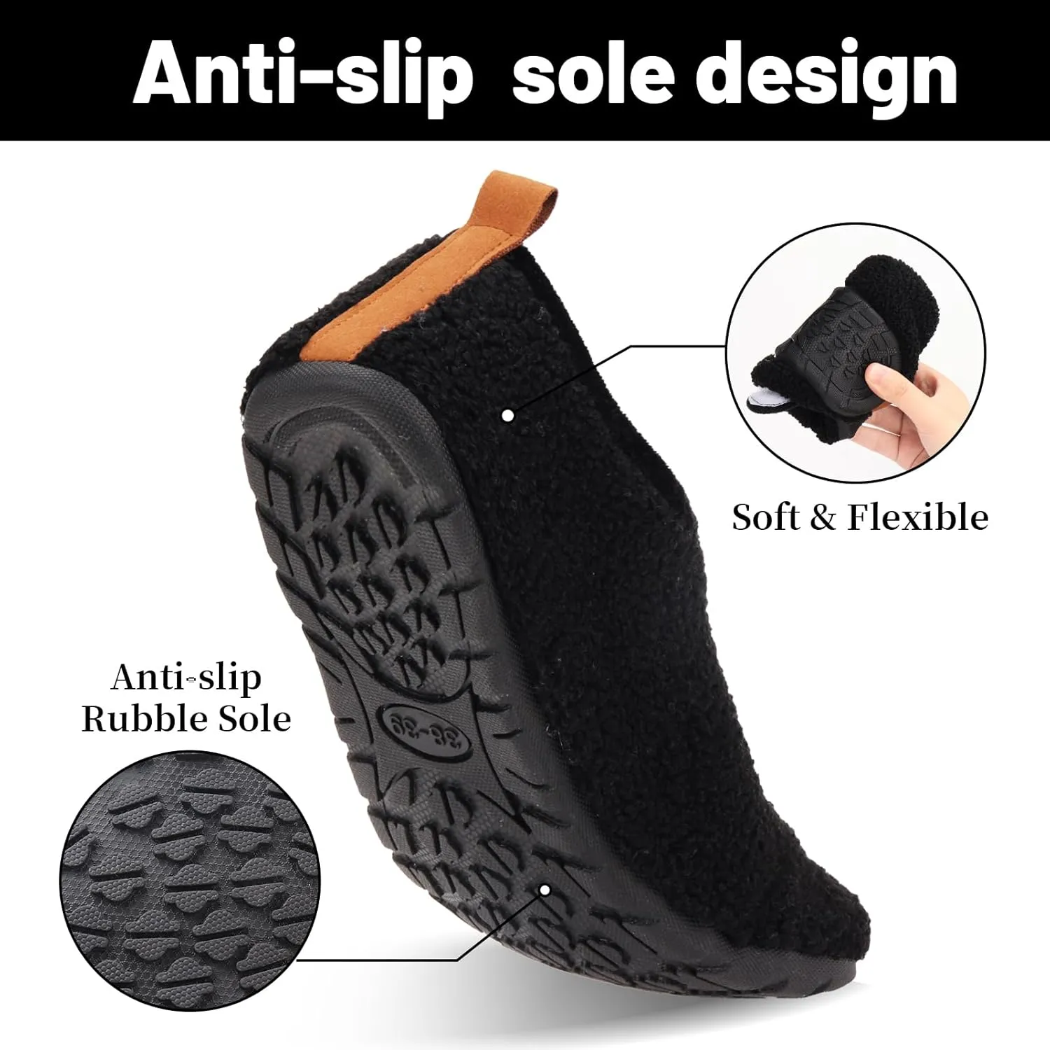 Ibeauti Womens Mens House Slippers Rubber Sole Indoor Slipper Socks Lightweight Fleece Lined Slip-on Barefoot Slippers