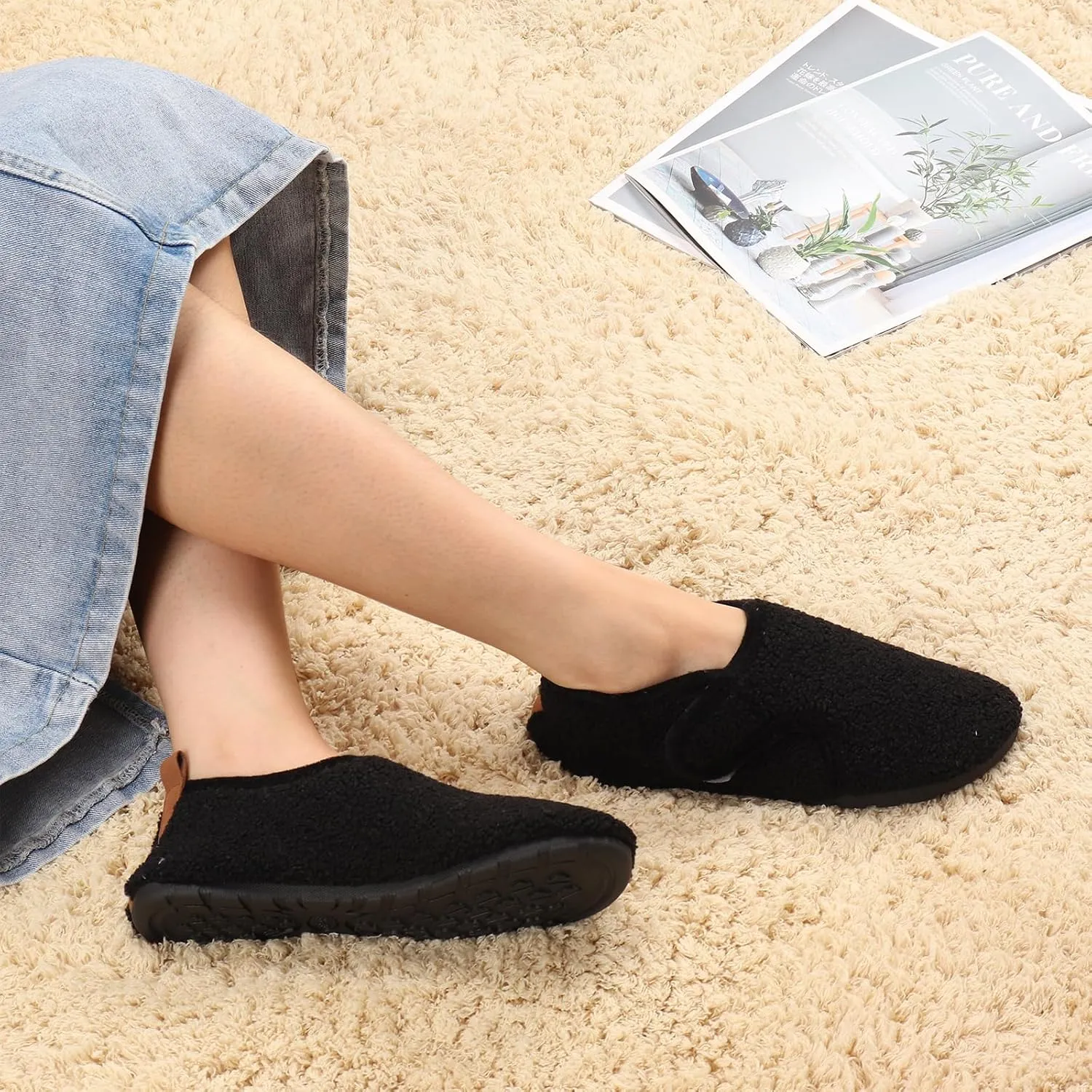 Ibeauti Womens Mens House Slippers Rubber Sole Indoor Slipper Socks Lightweight Fleece Lined Slip-on Barefoot Slippers