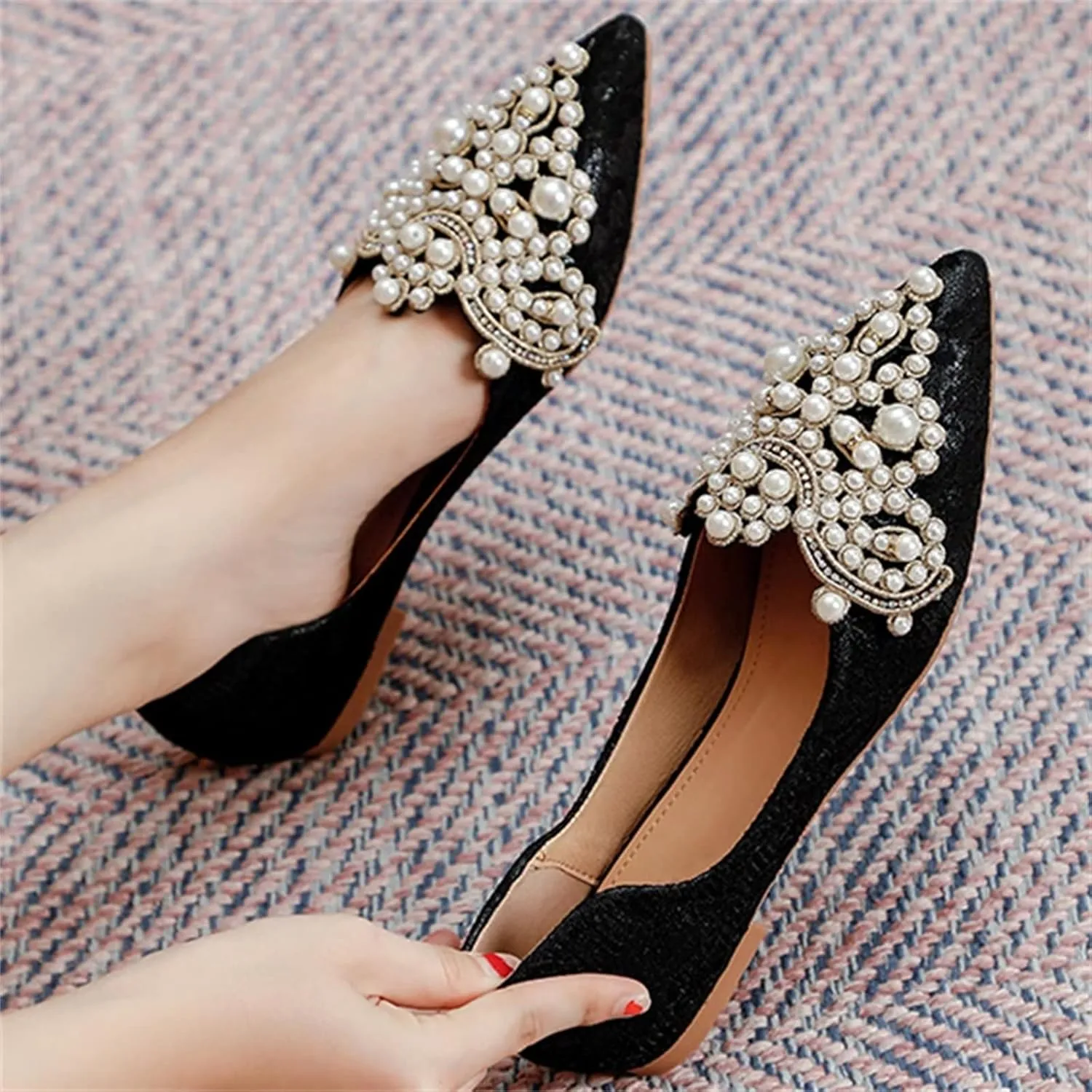 INEELUYI Women's Dress Shoes Lace Bowknot Pointed Toe Comfortable Flats Shoes Wedding Party