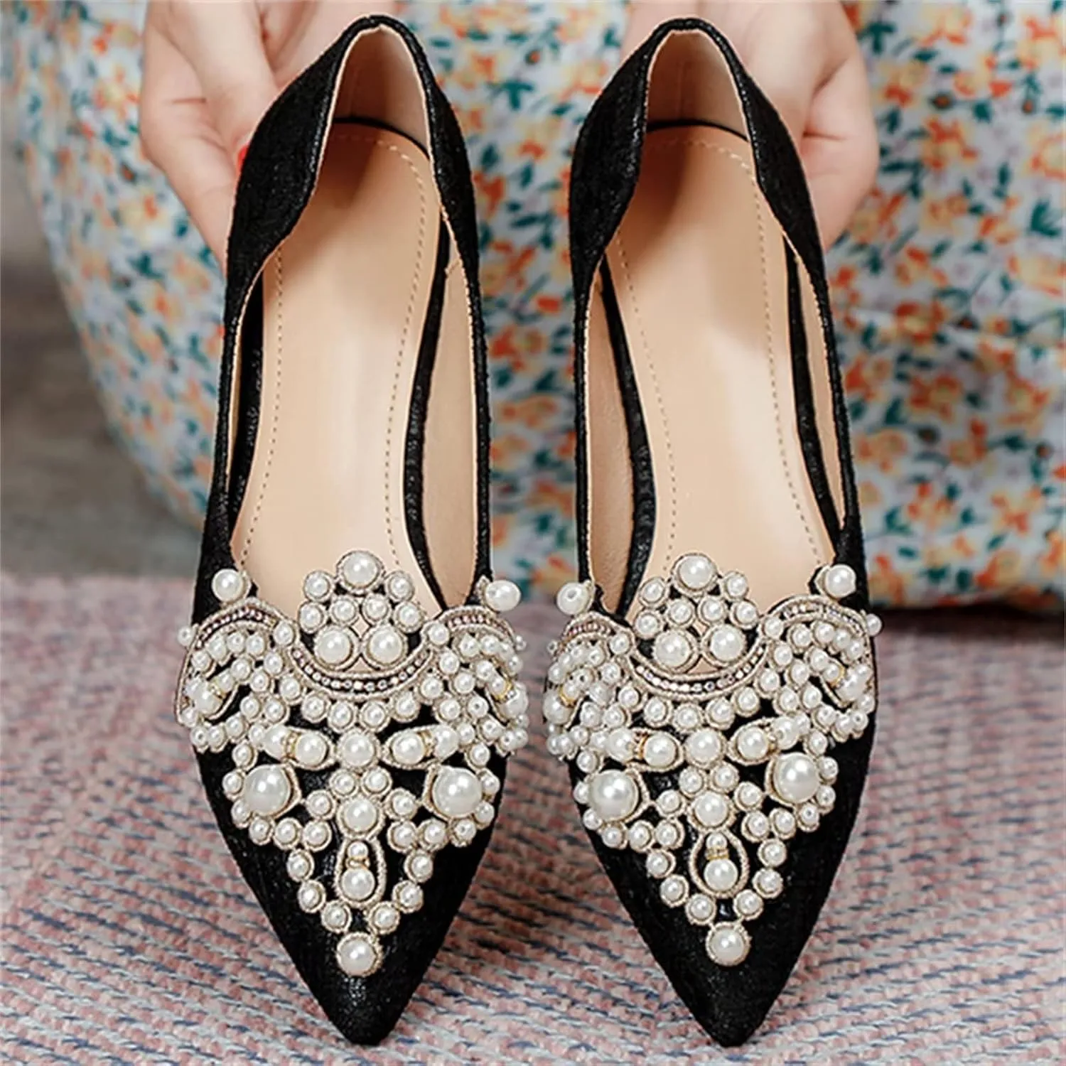INEELUYI Women's Dress Shoes Lace Bowknot Pointed Toe Comfortable Flats Shoes Wedding Party