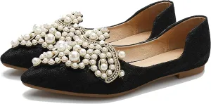 INEELUYI Women's Dress Shoes Lace Bowknot Pointed Toe Comfortable Flats Shoes Wedding Party
