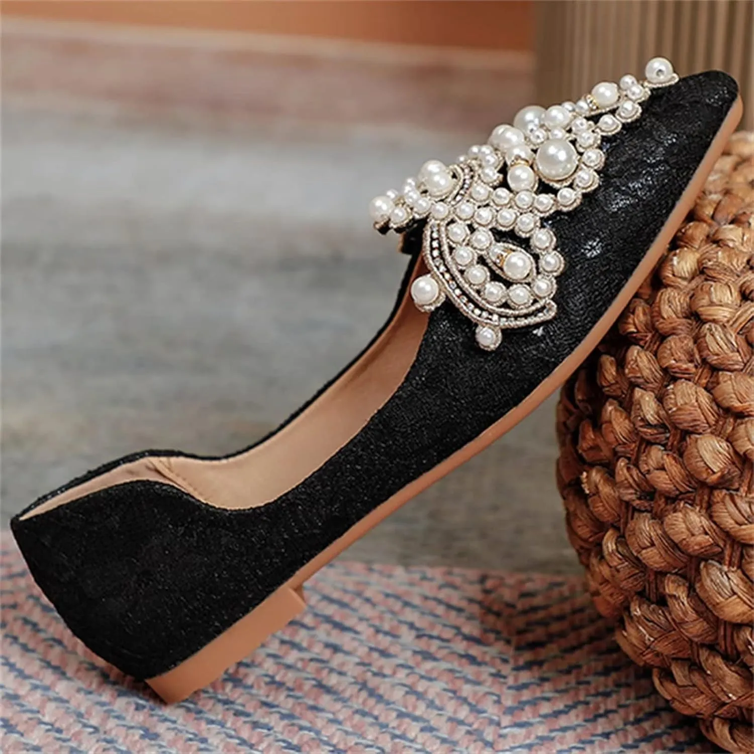 INEELUYI Women's Dress Shoes Lace Bowknot Pointed Toe Comfortable Flats Shoes Wedding Party
