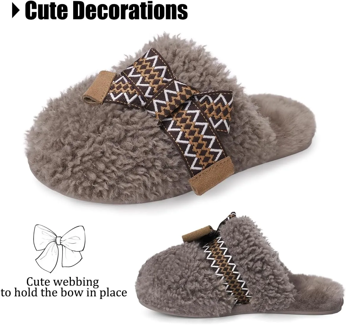 IPSAE Womens Maxi Curly Slide Slippers Winter Memory Foam Slippers Cozy Fuzzy Slippers Women Gifts House Cloud Bow Slippers for Women.