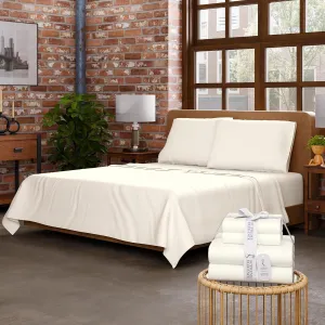Ivory Sheet Set, Organic Cotton Deep Pockets Sheets for Queen Size Bed, Percale Sheets, Lightweight & Breathable, Easy Fit, Cool & Crisp