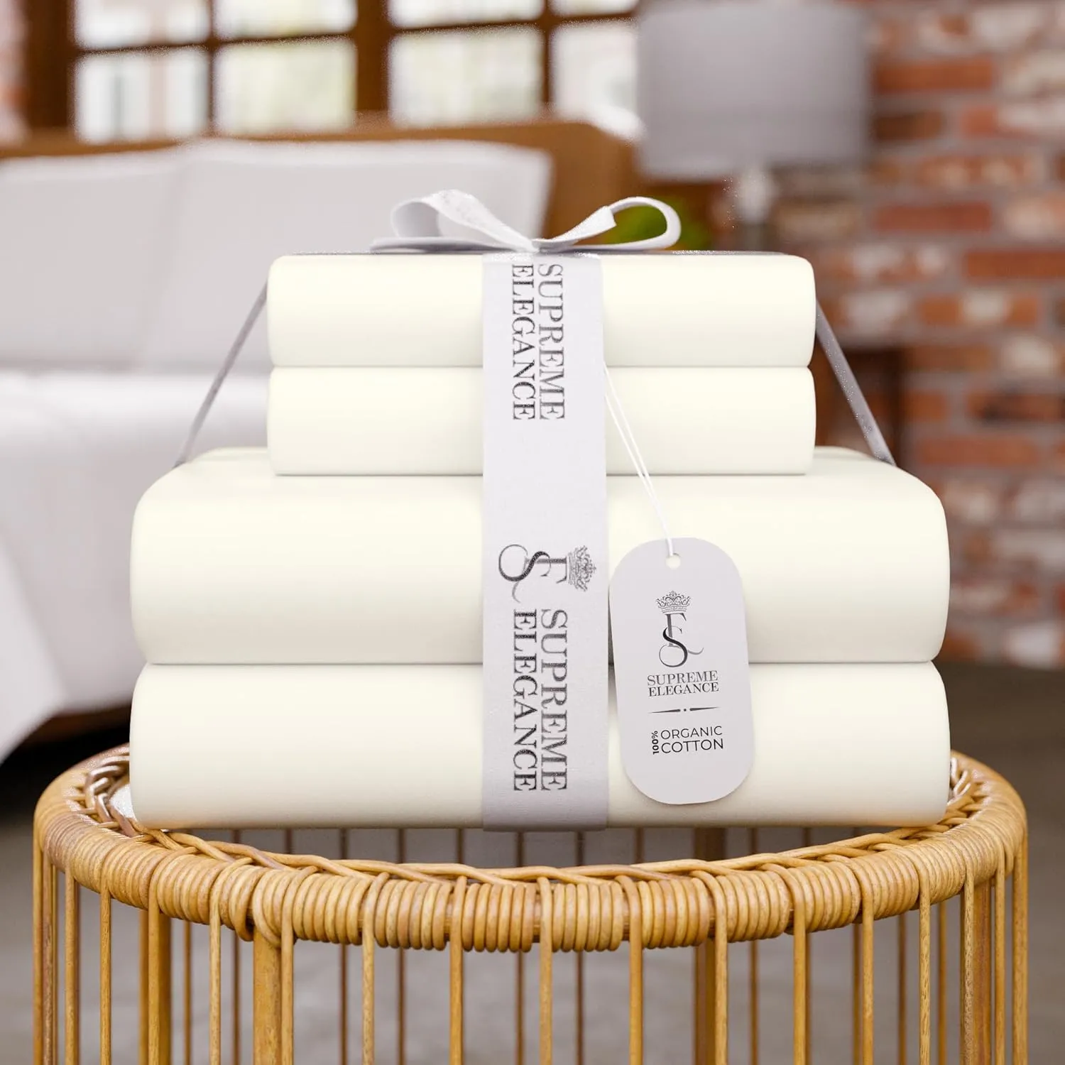 Ivory Sheet Set, Organic Cotton Deep Pockets Sheets for Queen Size Bed, Percale Sheets, Lightweight & Breathable, Easy Fit, Cool & Crisp
