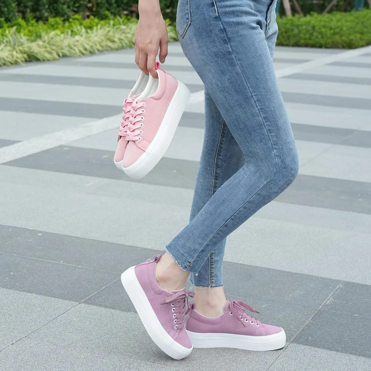JABASIC Women Lace Up Platform Sneakers Comfortable Casual Fashion Sneaker Walking Shoes