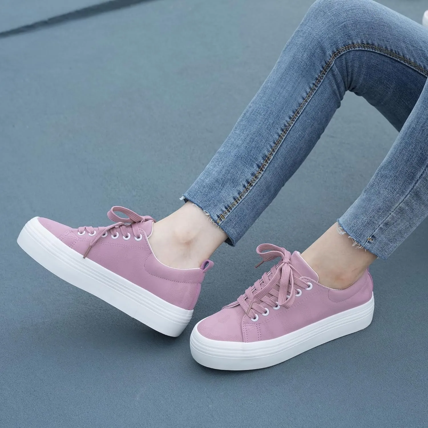 JABASIC Women Lace Up Platform Sneakers Comfortable Casual Fashion Sneaker Walking Shoes