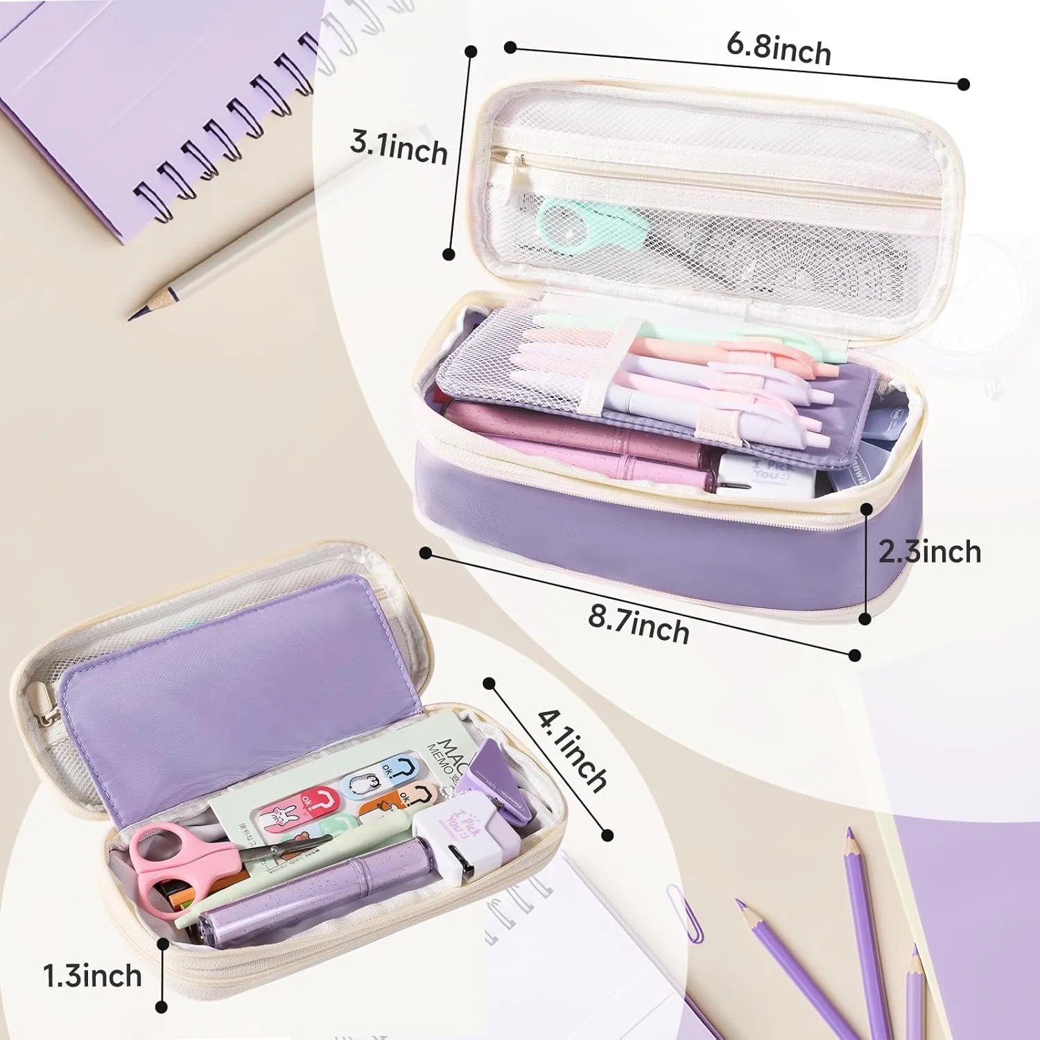 Janhavi Preppy Pencil Case for Girls, Girly Pencil Pouch with Compartment, Cute Pen Bag for Students, Teen Girl, Women, Adult, Soft Penicl Bag Organizer for School, College, Office, Travel -Purple R