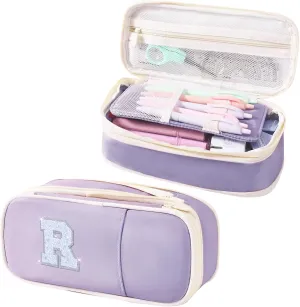 Janhavi Preppy Pencil Case for Girls, Girly Pencil Pouch with Compartment, Cute Pen Bag for Students, Teen Girl, Women, Adult, Soft Penicl Bag Organizer for School, College, Office, Travel -Purple R