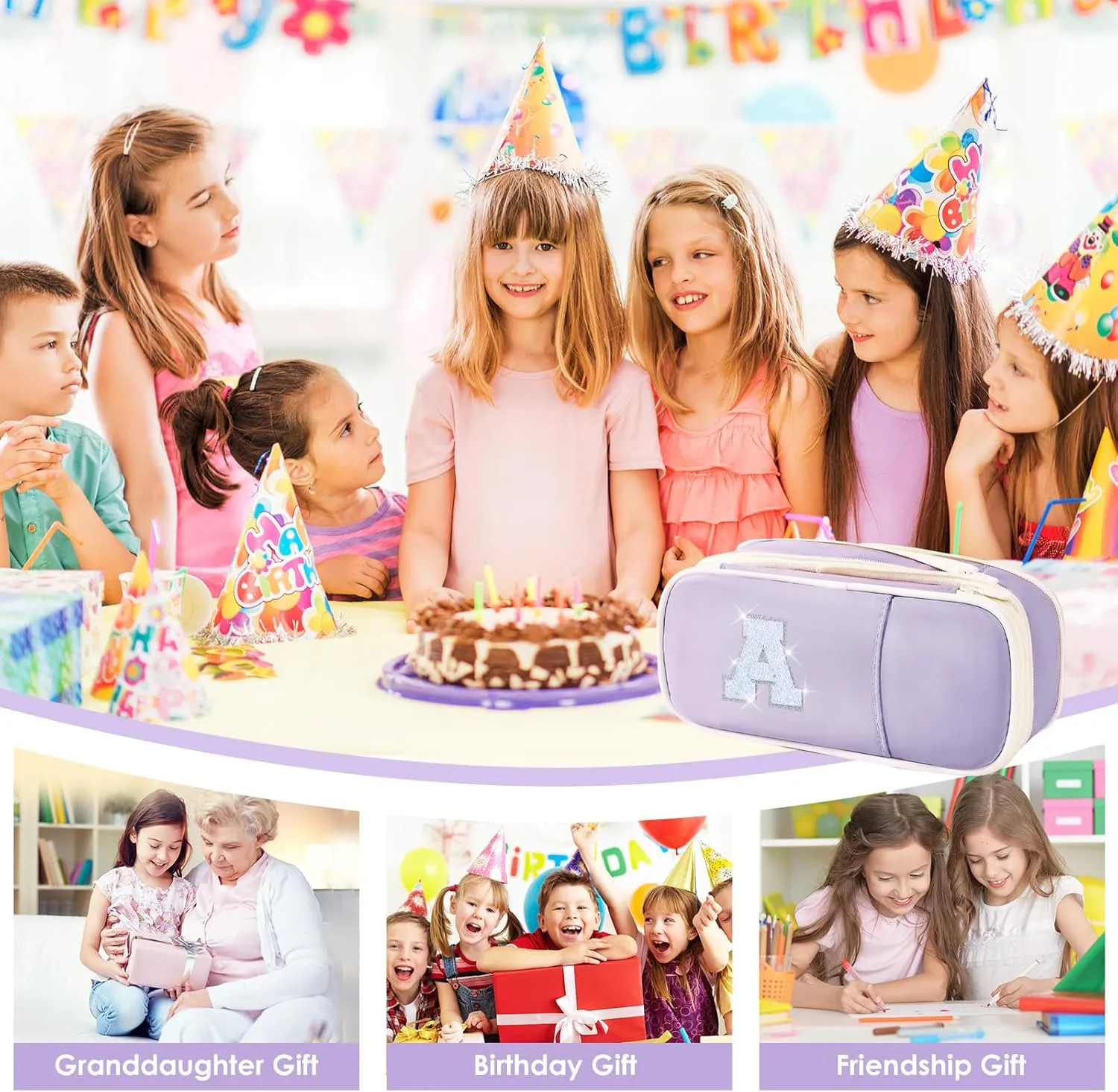 Janhavi Preppy Pencil Case for Girls, Girly Pencil Pouch with Compartment, Cute Pen Bag for Students, Teen Girl, Women, Adult, Soft Penicl Bag Organizer for School, College, Office, Travel -Purple R