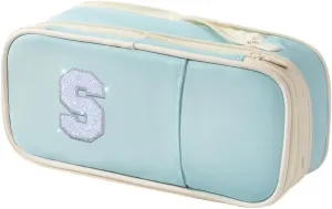 Janhavi Preppy Pencil Case for School Supplies, Initial Large Pink Pencil Case Organizer with Zipper, Cute Pencil Bag Holder for Office, Ideal Birthday Gift for Kids,Teen Girls, Adults-Blue S