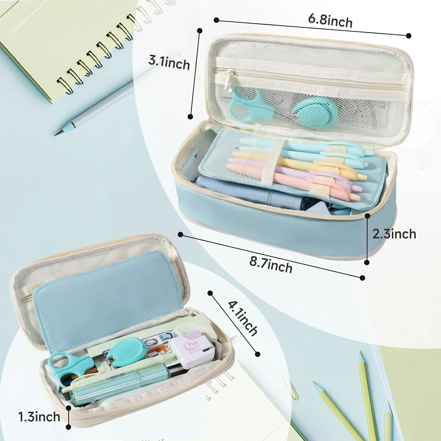 Janhavi Preppy Pencil Case for School Supplies, Initial Large Pink Pencil Case Organizer with Zipper, Cute Pencil Bag Holder for Office, Ideal Birthday Gift for Kids,Teen Girls, Adults-Blue S