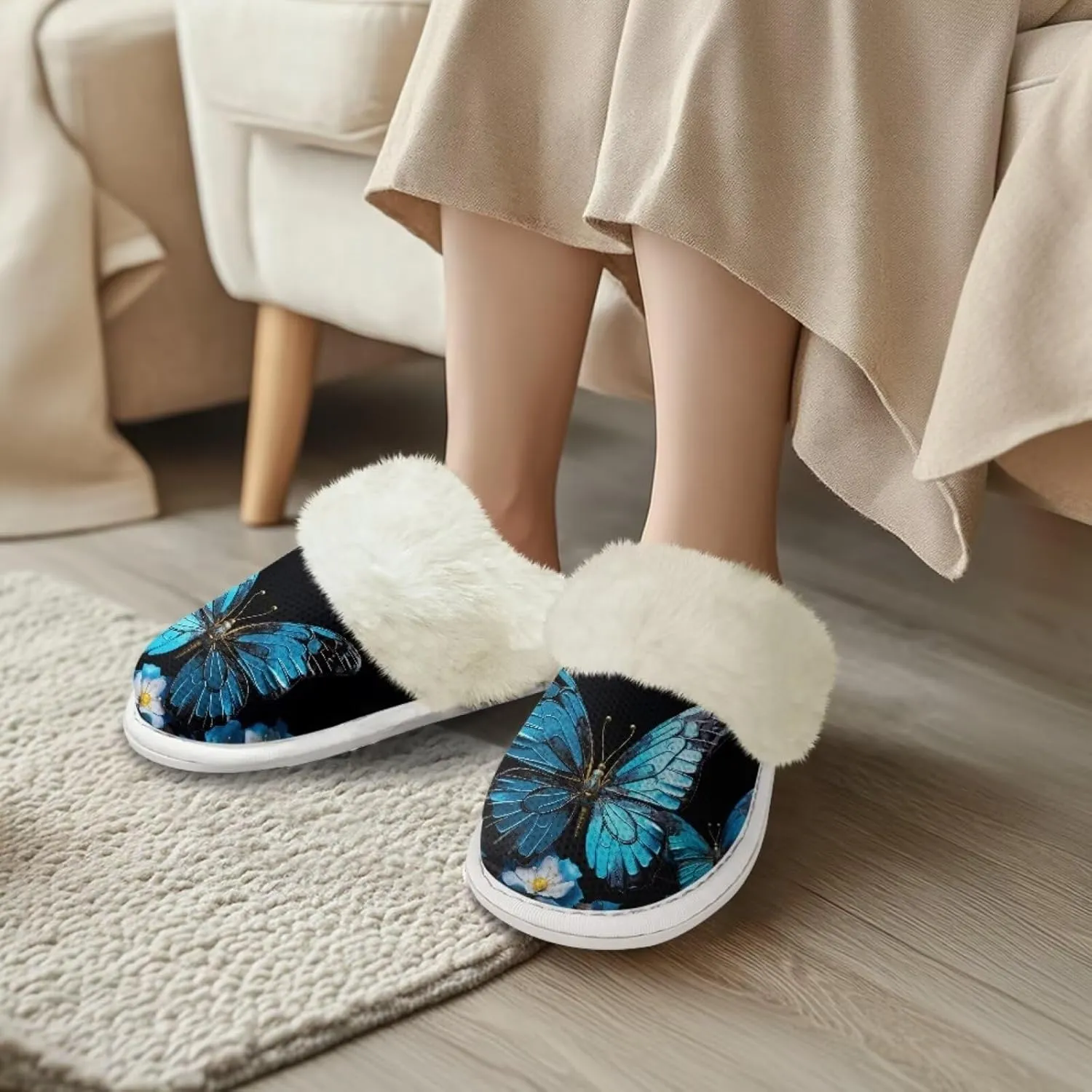 Jeiento Women's Indoor Bedroom Slipper for Women, Butterfly Print House Shoe