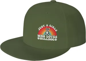 Just A Girls Who Loves French Bulldog Fashion Flat Cap Adujstable Men Women Baseball Caps Outdoor Moss Green