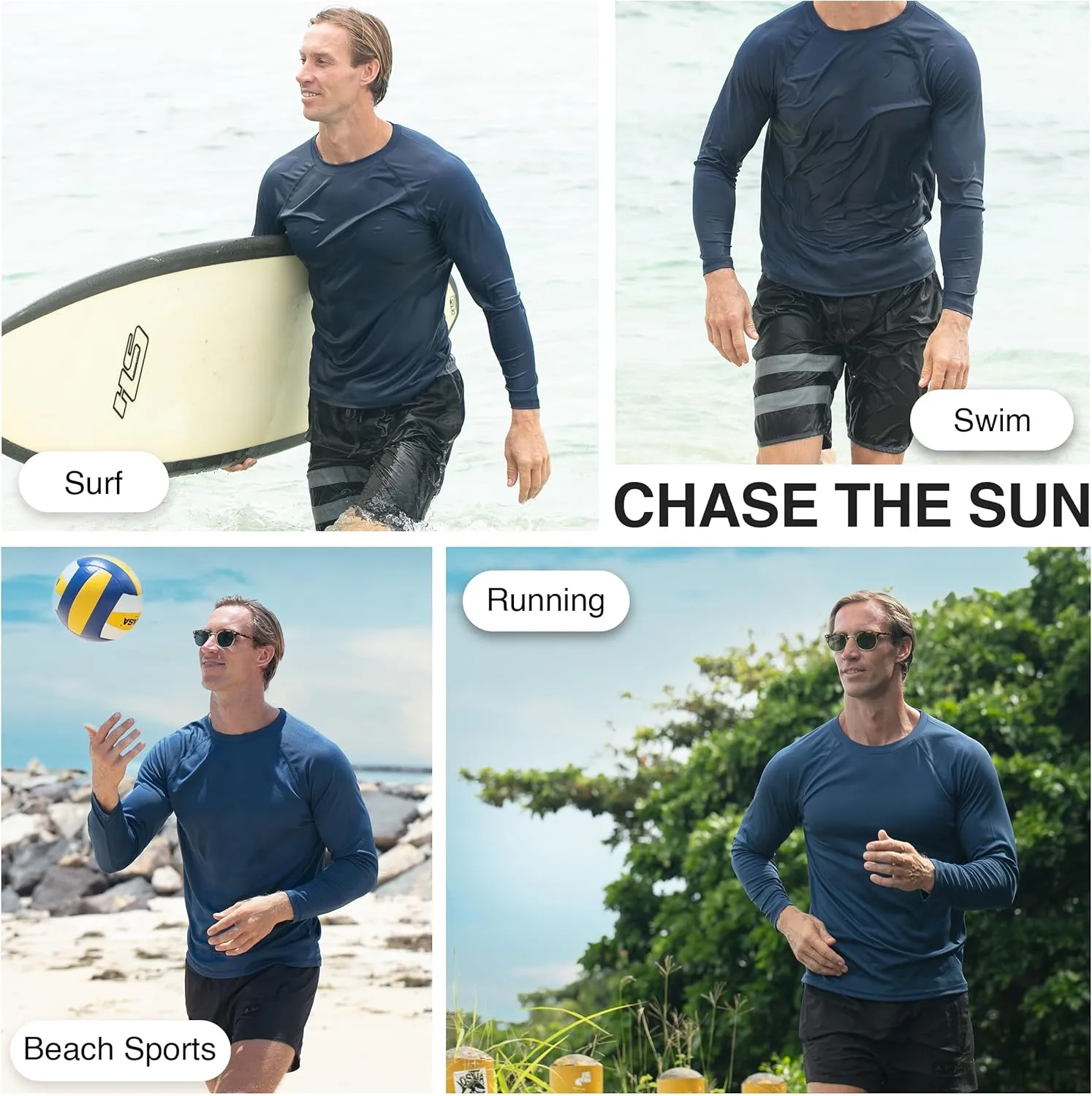 Kanu Surf Men's Rash Guard Long Sleeve Swim Shirts for Men SPF UPF 50 Sun Protection Fishing and Running Shirt