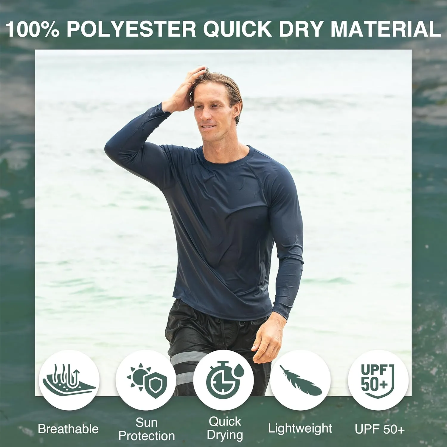 Kanu Surf Men's Rash Guard Long Sleeve Swim Shirts for Men SPF UPF 50 Sun Protection Fishing and Running Shirt